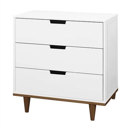 Picture of Modern Mid-Century Style 3-Drawer Dresser Chest in White Walnut Wood Finish