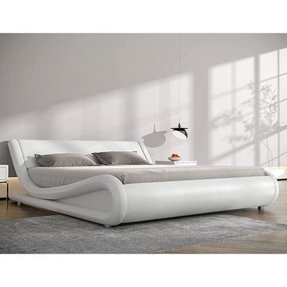 Picture of Full Modern White Faux Leather Upholstered Platform Bed Frame with Headboard