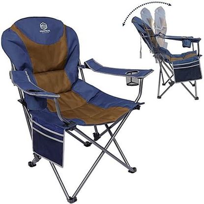 Picture of Color: Blue & Brown Outdoor Reclining Camping Chair 3 Position Folding Lawn Chair Supports 350 lbs, Black & Grey