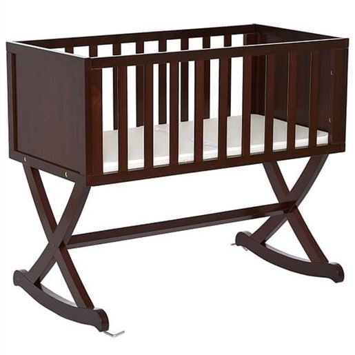 Picture of Solid Wood Rocking Baby Glider Cradle with Crib Mattress in Cherry Finish