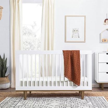 Picture of 3-in-1 Modern Solid Wood Crib in White with Mid Century Style Legs in Walnut