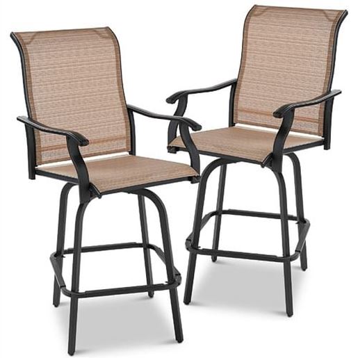 Picture of Set of 2 Tan All-Weather Mesh Swivel Barstools