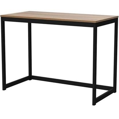 Picture of Modern Home Office Laptop Computer Desk Table with Black Metal Frame Wood Top