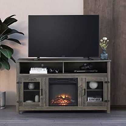 Picture of Color: Dark Grey Modern Farmhouse TV Stand with Electric Fireplace, Dark Grey