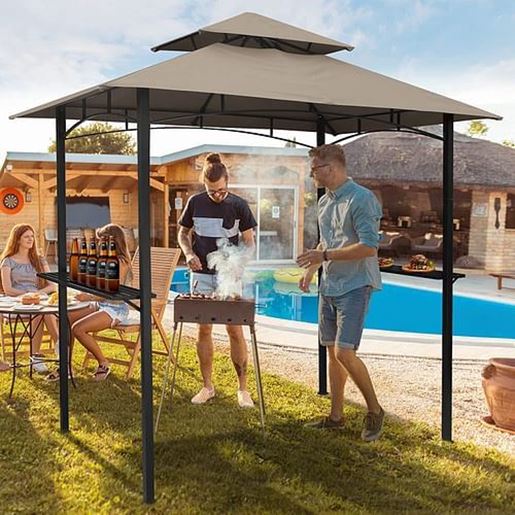 Picture of Color: Brown 8x5  Outdoor Grill Gazebo 2-Tier Vented BBQ Canopy Steel Frame, Brown