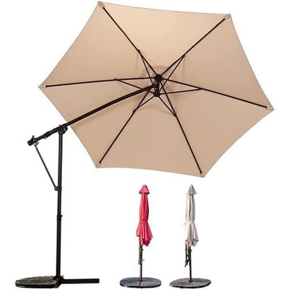 Foto de Color: Brick red  SR Outdoor Aluminum Patio Umbrella, Large Outdoor Umbrella Polyester Patio Shade 95% UV Protection,Offset Patio Umbrella With Base