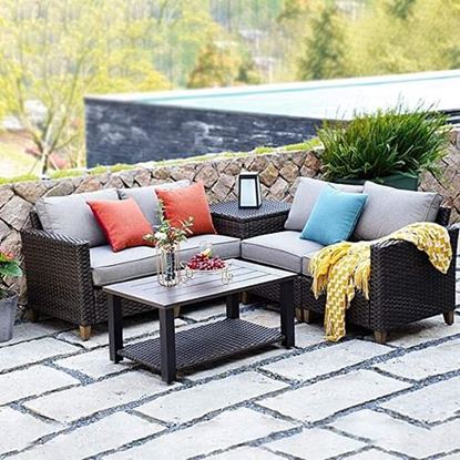 Изображение Color: Brown Corner Sofa Set  SR Patio Sofa Sets Outdoor Furniture Sets, Brown Corner Sofa Set, 6 PCS