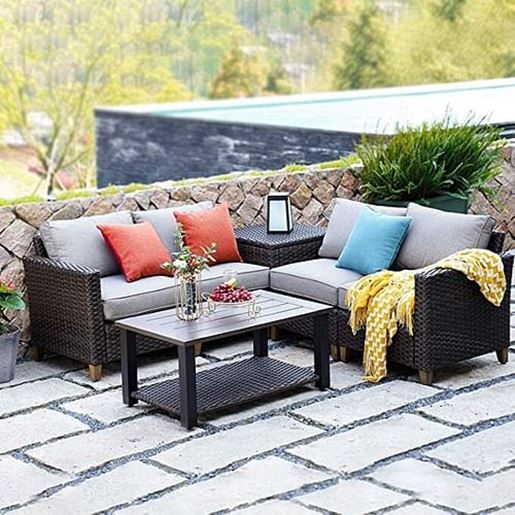 Изображение Color: Brown Corner Sofa Set  SR Patio Sofa Sets Outdoor Furniture Sets, Brown Corner Sofa Set, 6 PCS
