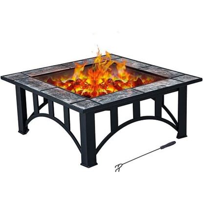 Picture of Size: 35'' Patio Fire Pits for Outside 35'' Wood Burning Square Marble Tile Tabletop Fire Tables