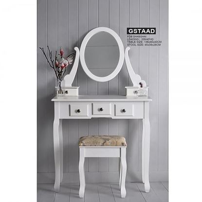 Picture of Color: White Wide Vanity Set with Stool and Mirror