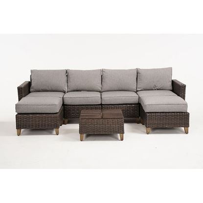 Изображение Color: Brown Sofa Set for Six  SR Patio Sofa Sets Outdoor Furniture Sets, Brown Sofa Set for Six, 7 PCS