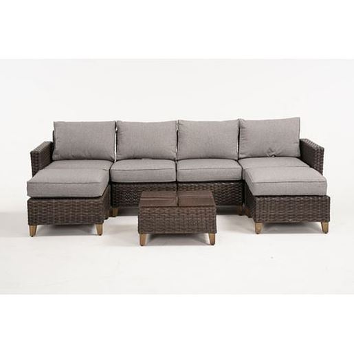 Изображение Color: Brown Sofa Set for Six  SR Patio Sofa Sets Outdoor Furniture Sets, Brown Sofa Set for Six, 7 PCS