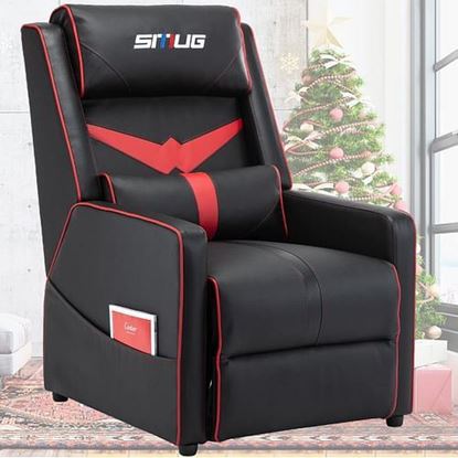 Picture of Color: Red  DR Gaming Recliner Gamer Chair for Adults - Faux Leather Gaming Sofa Comfortable Movie Theater Chairs Ergonomic Single Couch for Living Game Room