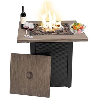 Picture of Color: Woodgrain 28" Square 48000 BTU Outdoor Propane Gas Fire Pit Table