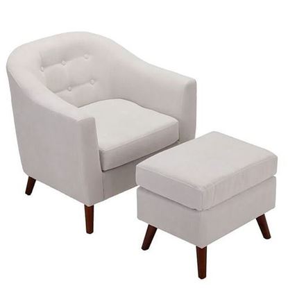 Picture of Color: White  30'' Wide Tufted Barrel Chair and Ottoman