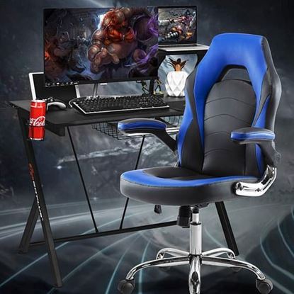 Picture of Color: Black+Blue  DR Gaming Chair, PU Leather Executive Swivel Chair with Flip-up Armrests