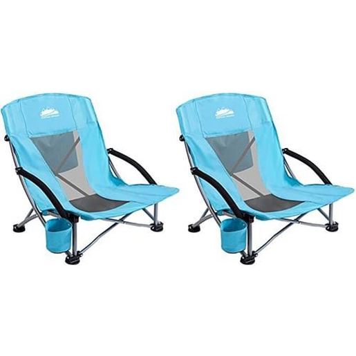 Picture of Color: Blue Outdoor Beach Chair Low Profile Mesh Back Folding Chair, 2 Pack, Blue