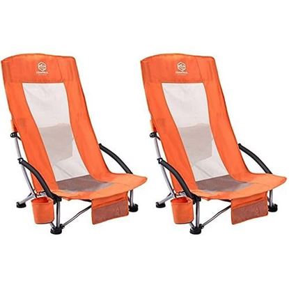 Picture of Color: Orange Outdoor Beach Chair High Back Folding Mesh Low Seat Sand Chair, 2 Pack