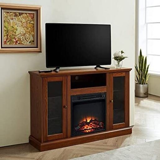 Picture of Color: Dark Brown Modern Electric Fireplace TV Stand with Storage Cabinet, Fit up to 55" Flat Screen TV