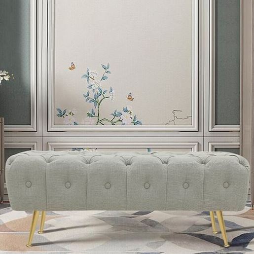 Picture of Color: Light Grey  Wide Tufted Rectangle Standard Ottoman