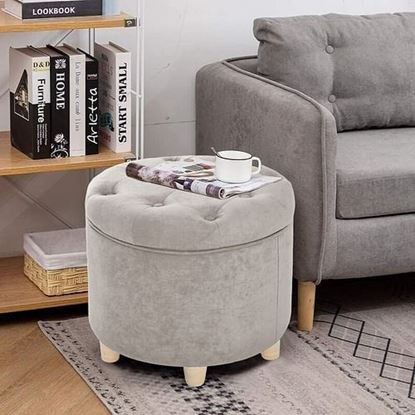 Picture of Color: Tan  19'' Wide Tufted Round Storage Ottoman with Storage