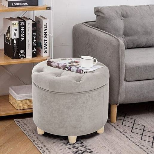 Picture of Color: Tan  19'' Wide Tufted Round Storage Ottoman with Storage