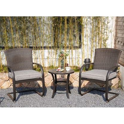 Picture of Color: Dark Brown  SR 3 Piece Outdoor Patio Furniture Set Bistro Set 2 Wicker Chairs with Cushion and Coffee Table