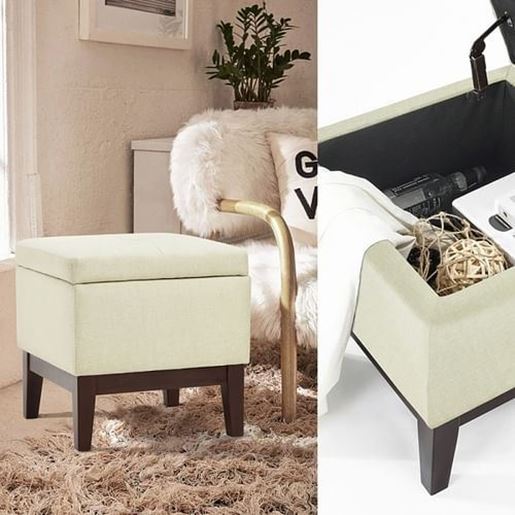 Picture of Color: BEIGE Leather Square Storage Ottoman with Storage BEIGE