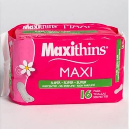 Picture of . Case of [36] Maxithins Feminine Pads, 16-Count, Super Unscented .