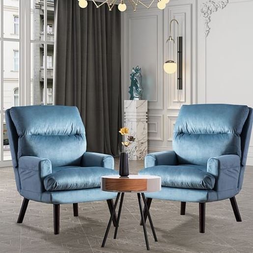 Picture of Color: Blue Velvet Fabric Recliner ArmChair and Ottoman Set for Living Room,Blue