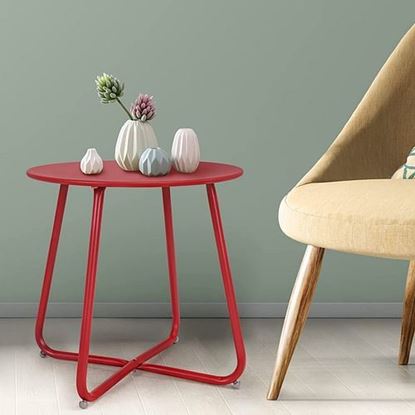 Picture of Color: Dard red  SR Steel Patio Side Table, Weather Resistant Outdoor Round End Table