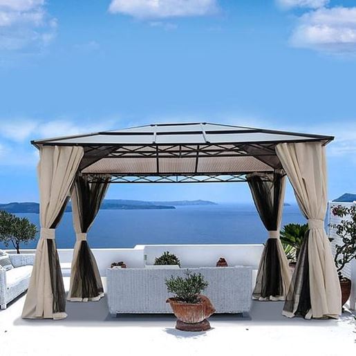 Picture of Size: 10x12 FT 10x12 Hardtop Gazebo,UV 50+ Outdoor Canopy with Mosquito Netting and Curtains, Outdoor Shelter