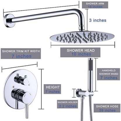 图片 Color: Chrome  Shower Faucet Combo Set Wall Mounted with 10"  Shower Head and handheld shower faucet