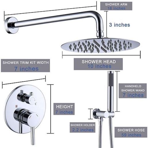 Image sur Color: Chrome  Shower Faucet Combo Set Wall Mounted with 10"  Shower Head and handheld shower faucet