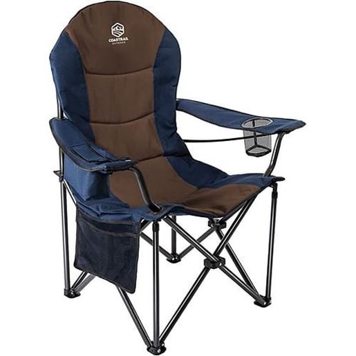 Picture of Color: Blue+Brown Patio Garden Chair Outdoor Camping Chair Foldable Padded Armchairs,Blue+Grey