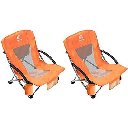 Picture of Color: Orange Outdoor Beach Chair Low Profile Mesh Back Folding Chair, 2 Pack, Blue