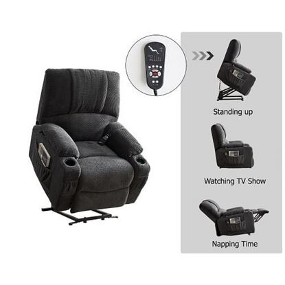 图片 Color: Grey  Large size Electric Power Lift Recliner Chair Sofa for Elderly, vibration, heat with storage