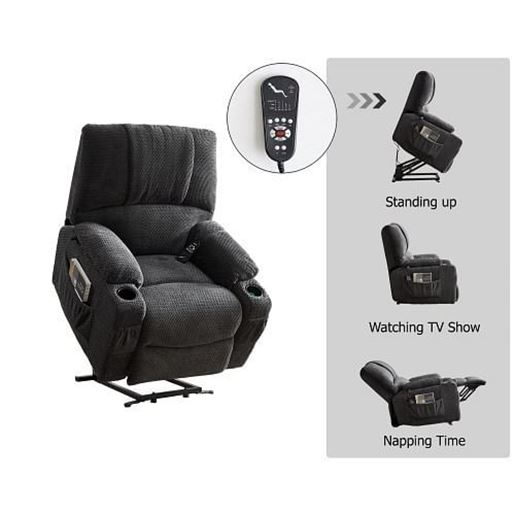 图片 Color: Grey  Large size Electric Power Lift Recliner Chair Sofa for Elderly, vibration, heat with storage