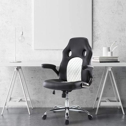 Image sur Color: Black+White  DR Gaming Chair, Ergonomic Swivel Computer Racing Game Chair