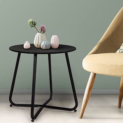 Picture of Color: Black  SR Steel Patio Side Table, Weather Resistant Outdoor Round End Table