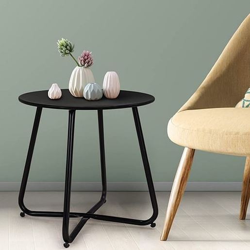 Picture of Color: Black  SR Steel Patio Side Table, Weather Resistant Outdoor Round End Table