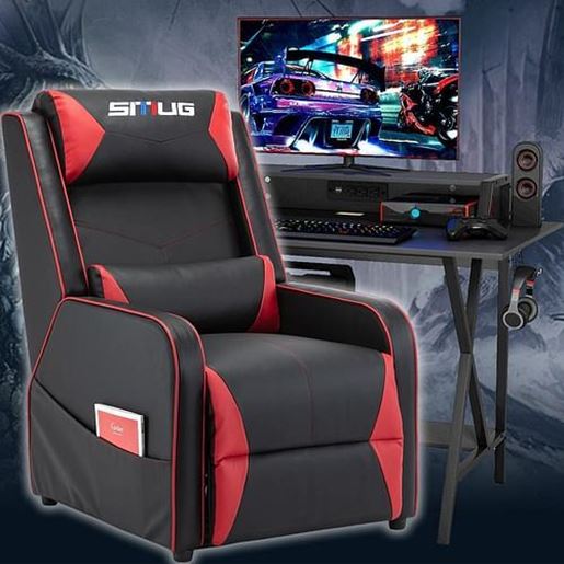 Picture of Color: Red  DR Gaming Recliner Gamer Chair for Adults - Faux Leather Sofa with Footrest Comfortable Movie Theater Chairs Ergonomic Single Couch for Living Game Room