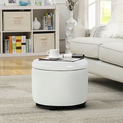 Picture of Color: White  16'' Wide Faux Leather Round Storage Ottoman with Storage