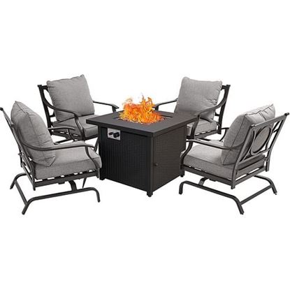 Picture of Size: 5PCS 5PCS Patio Furniture Set Square Propane Fire Pit Table,4 Rocking Metal Frame Chairs