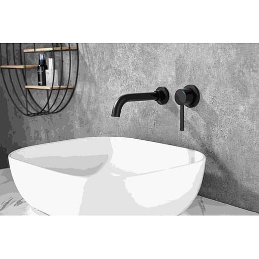 Picture of Color: Matte Black  Wall Mount Faucet, Single Handle 2 Holes Brass Rough-in Valve Included