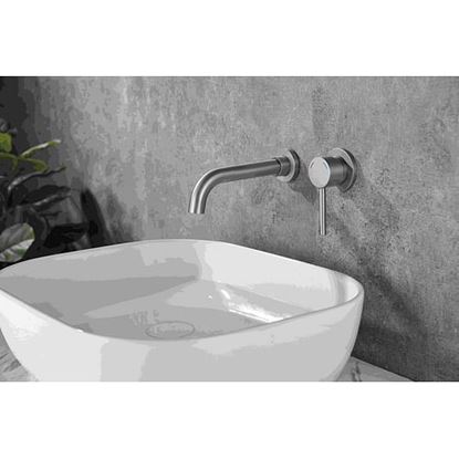 Picture of Color: Brushed Nickel  Wall Mount Faucet, Single Handle 2 Holes Brass Rough-in Valve Included