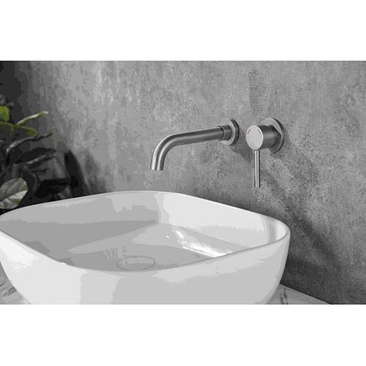 Foto de Color: Brushed Nickel  Wall Mount Faucet, Single Handle 2 Holes Brass Rough-in Valve Included