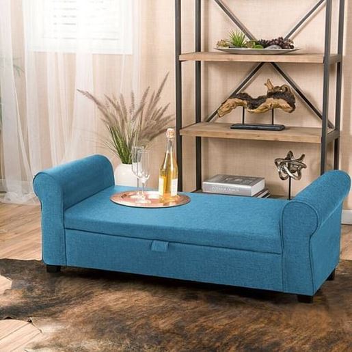 Picture of Color: Dark Blue  Upholstered Flip Top Storage Bench