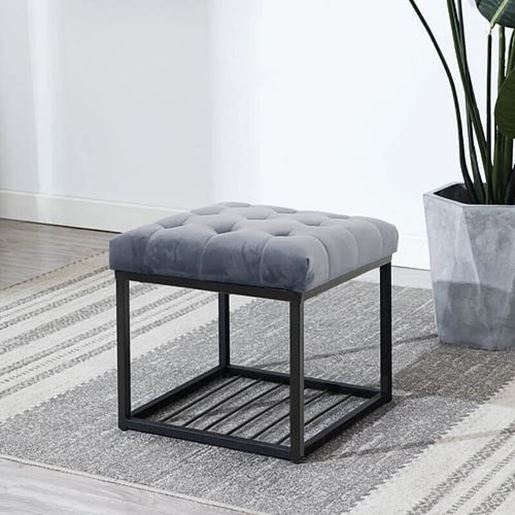 Picture of Color: Grey  Wide Velvet Tufted Square Cocktail Ottoman