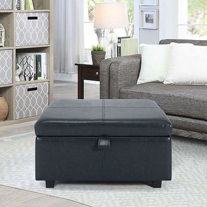 Picture of Color: Black  29'' Wide Faux Leather Square Storage Ottoman with Storage